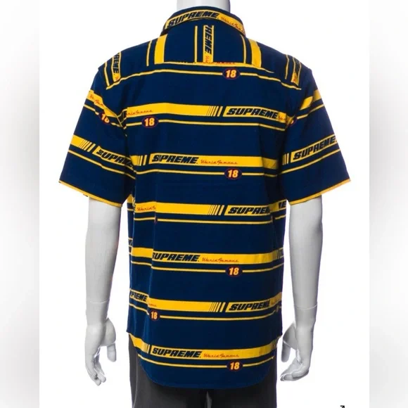 Supreme Navy and Yellow Striped Shirt racing work shirt